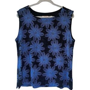 Vintage Chico’s Black & Blue Sleeveless Floral Sparkle Pullover Top Chico’s Sz 3